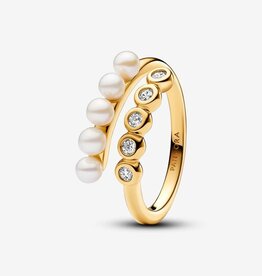 Pandora PANDORA Ring, Treated Freshwater Cultured Pearls & Stones Open, Gold Plated & Clear CZ - Size 58