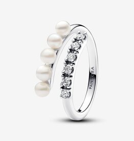 Pandora PANDORA Ring, Treated Freshwater Cultured Pearls & Pavé Open, Clear CZ - Size 50