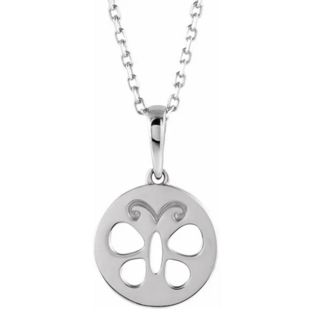 Sterling Silver Butterfly Disk Necklace (15")