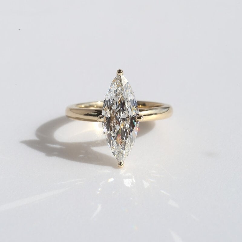 American Jewelry 14k Yellow Gold 3.18ctw (3.03ct F/VS1 Center) IGI Marquise Lab Grown Diamond Hidden Halo Engagement Ring (Size 7)