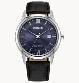 Citizen Citizen Eco Drive Mens Classic Watch w/ Blue Dial and Black Leather Strap