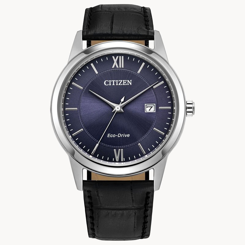 Citizen Citizen Eco Drive Mens Classic Watch w/ Blue Dial and Black Leather Strap