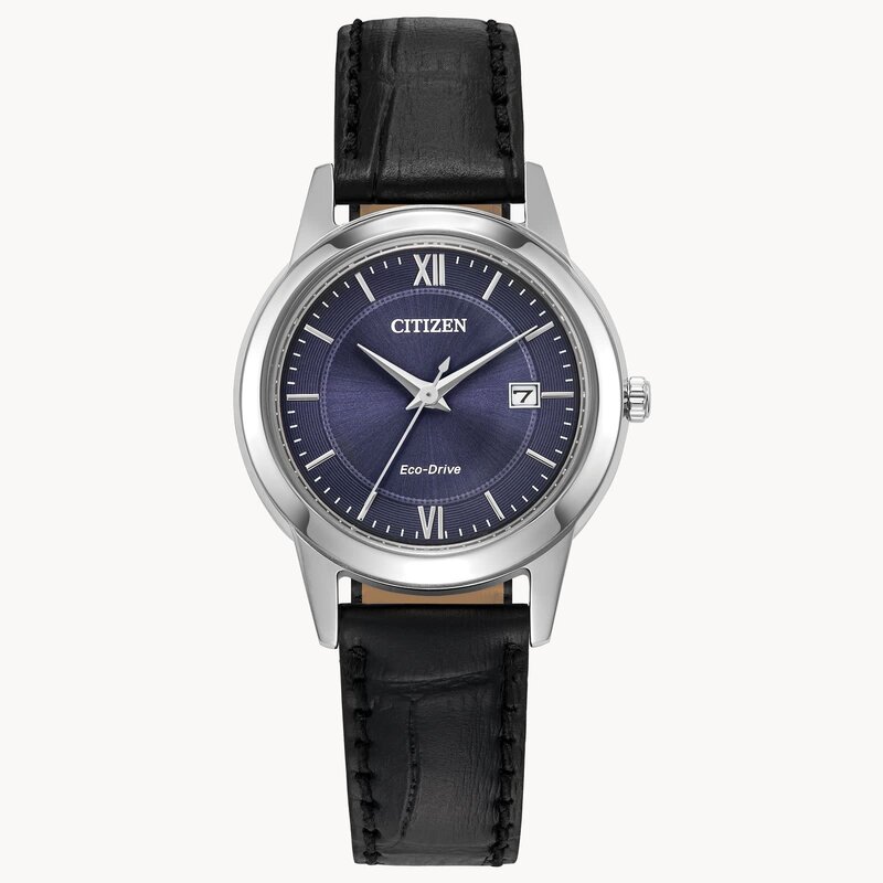 Citizen Citizen Eco Drive Ladies Classic Watch w/ Dark Blue Dial & Black Leather Strap