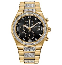 Citizen Citizen Eco-Drive Chronograph Gold-tone Gents Watch with Swarovski Crystals & Black Dial
