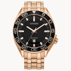 Citizen Citizen Eco Drive Mens Carson Watch w/ Black Dial & Gold Plated
