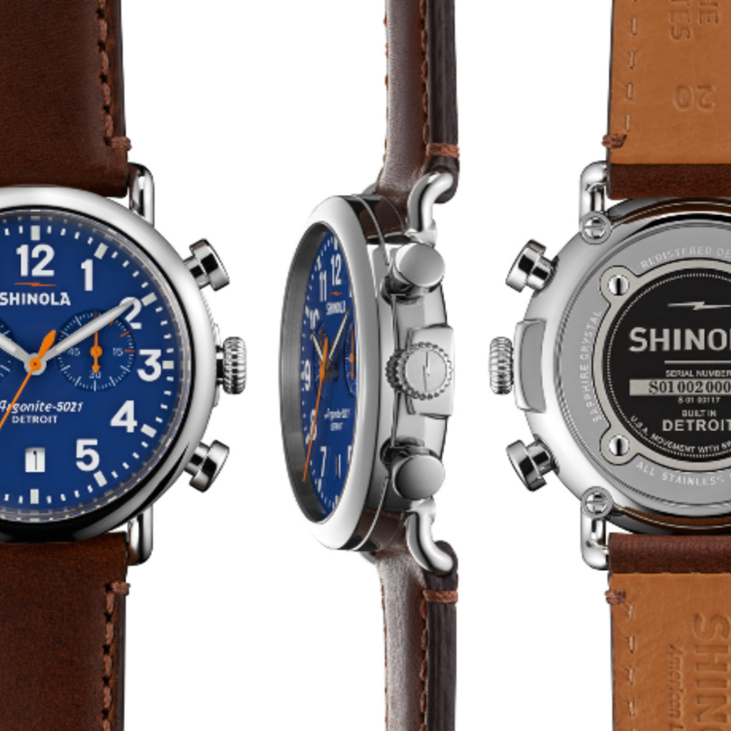 Shinola Shinola Runwell Chrono 47mm Blue Dial Dark Brown Leather Watch