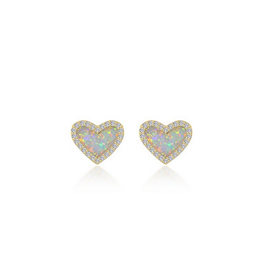 Lafonn Lafonn Gold Plated & Sterling Silver Simulated Opal & Simulated Diamond Heart Halo Stud Earrings