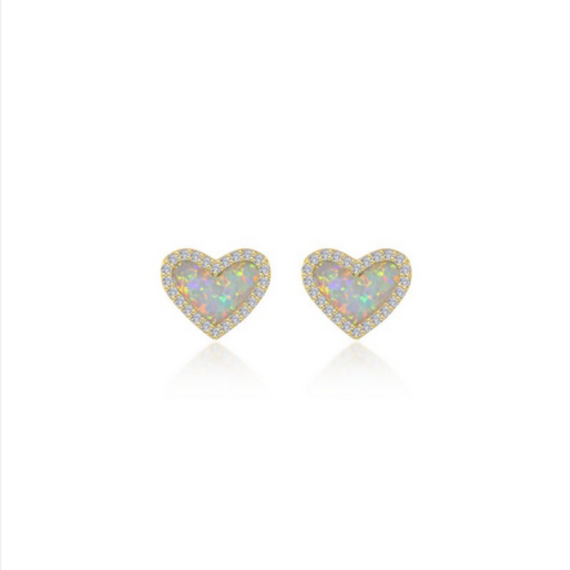 Lafonn Lafonn Gold Plated & Sterling Silver Simulated Opal & Simulated Diamond Heart Halo Stud Earrings