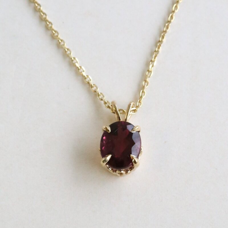 American Jewelry 14K Yellow Gold 2.83ct Oval Pink Tourmaline Necklace