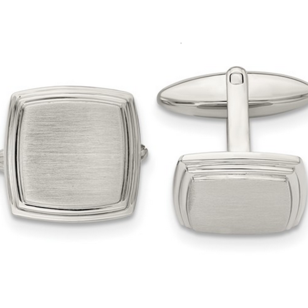 American Jewelry Stainless Steel Brushed and Polished Step Edge Square Cufflinks