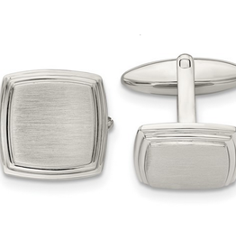 American Jewelry Stainless Steel Brushed and Polished Step Edge Square Cufflinks