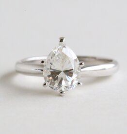 American Jewelry 14K White Gold 2ct Pear Moissanite Solitaire Engagement Ring Size 7