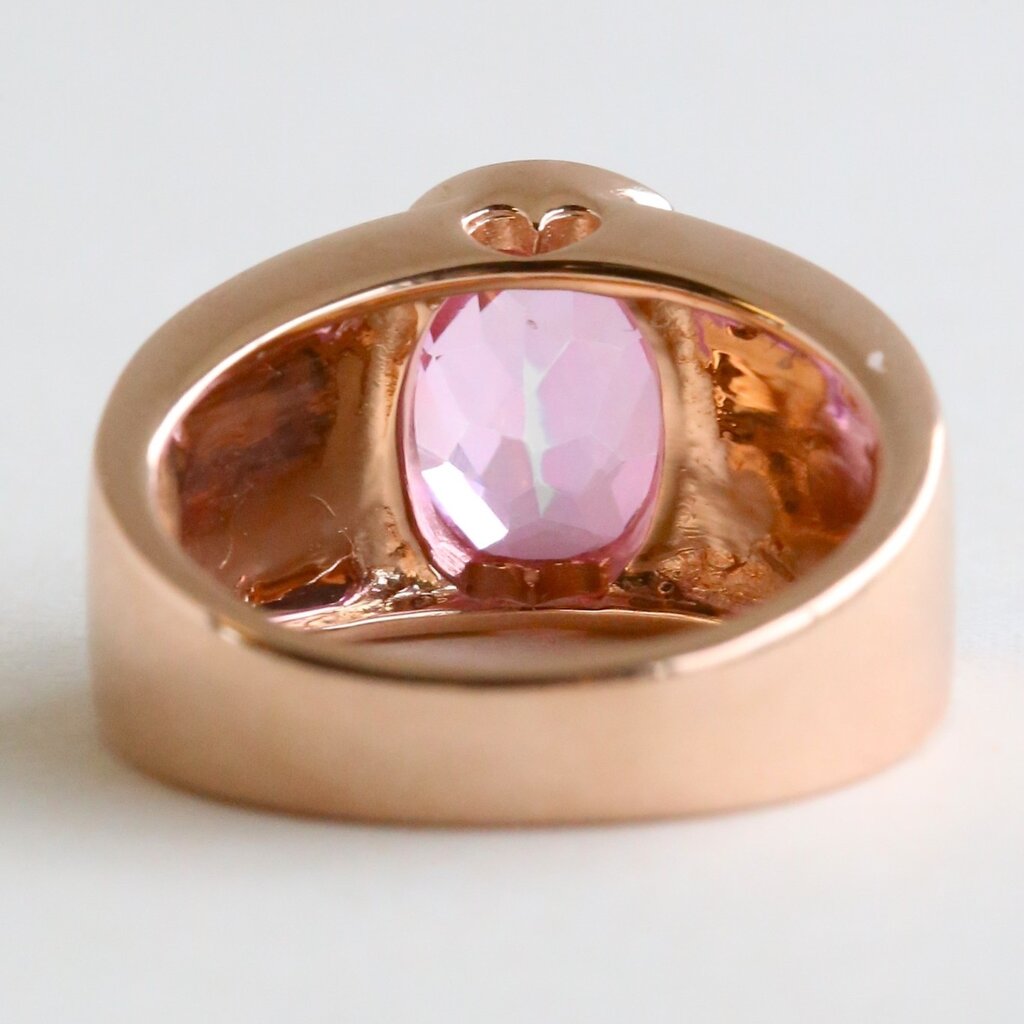 American Jewelry 14K Rose Gold 3ct Oval Pink Tourmaline with Mother of Pearl Inlay Size 6.75