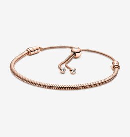 Pandora PANDORA Bracelet, Moments Snake Chain Slider, Rose Gold Plated & Clear CZ