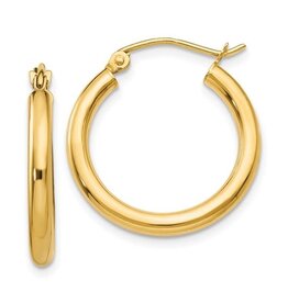 American Jewelry 14K Yellow Gold 2.5mm Lightweight Tube Hoop Earrings