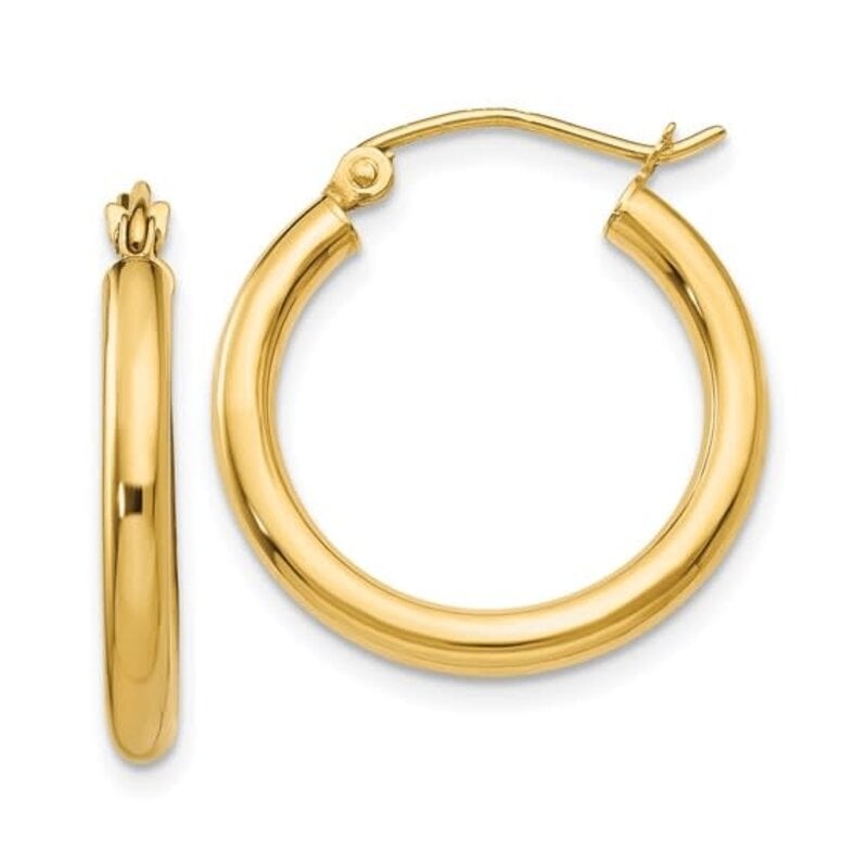 American Jewelry 14K Yellow Gold 2.5mm Lightweight Tube Hoop Earrings