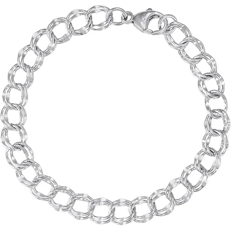 American Jewelry Sterling Silver Large Double Link Dapped Curb Classic Bracelet (7")