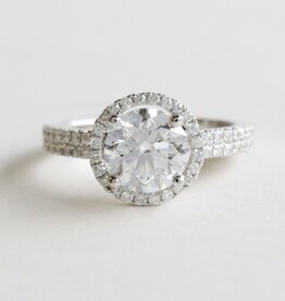American Jewelry 18k White Gold 2.41ctw (Lab 2.01 G/SI1 IGI Ctr) Round Diamond Halo Engagement Ring