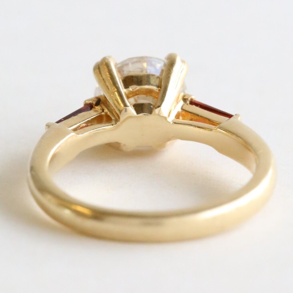 American Jewelry 14k Yellow Gold 1.89ct H/I1 GIA Diamond & Mozambique Garnet Three Stone Engagement Ring