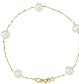 American Jewelry 14k Yellow Gold 5-Station White Freshwater Pearl Bracelet (7")