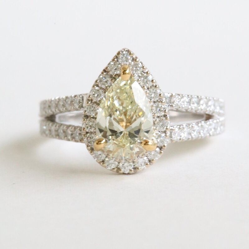 American Jewelry 2.08ctw (1.33 Y-Z/IF GIA Ctr) Diamond Pear Halo Split Shank Engagement Ring