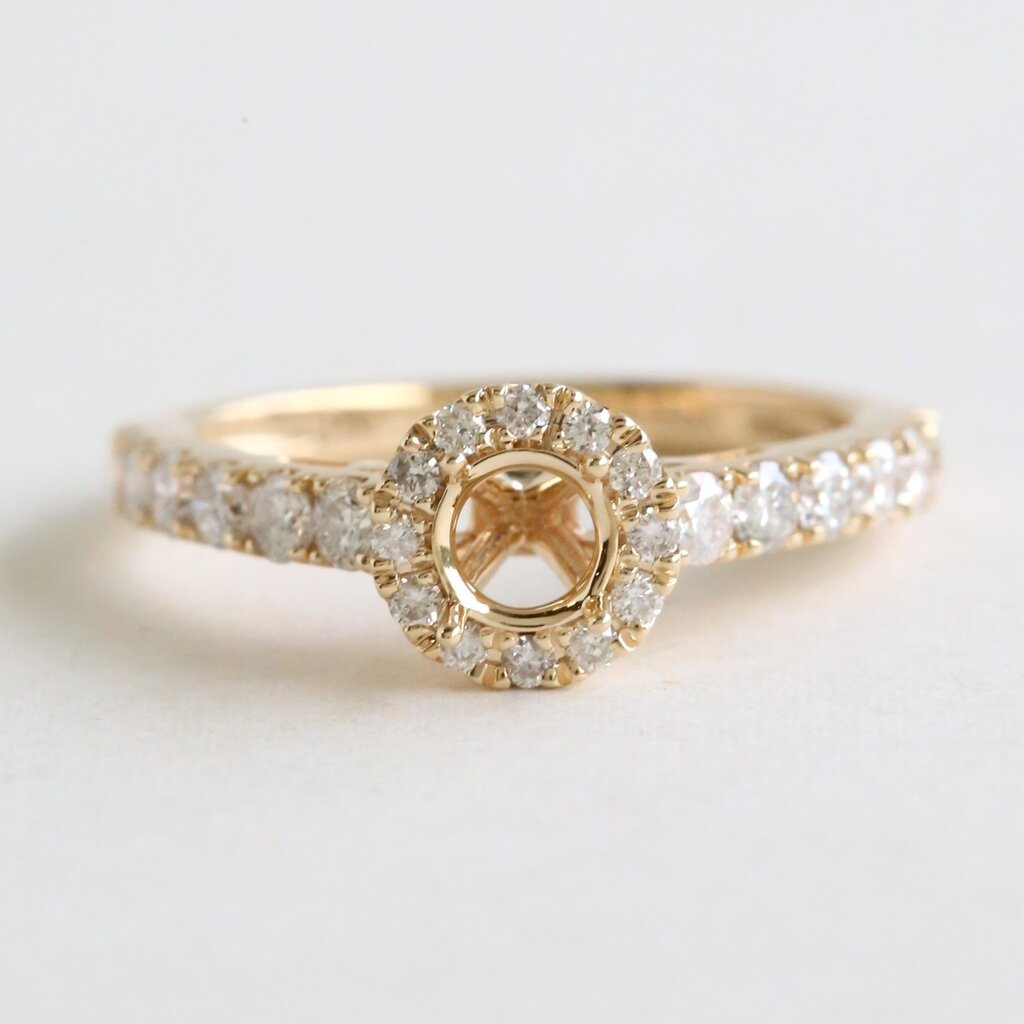 American Jewelry 14k Yellow Gold .50ctw Diamond Round Halo Semi Mount Ready-to-Set Engagement Ring