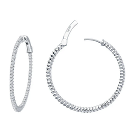 Lafonn Lafonn Sterling Silver 1.77ctw 35mm Hinged Hoop Earrings