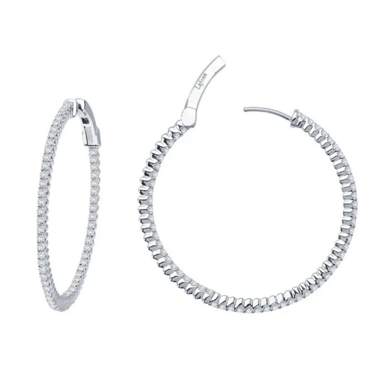 Lafonn Lafonn Sterling Silver 1.77ctw 35mm Hinged Hoop Earrings