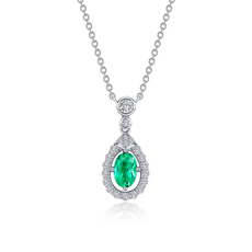 Lafonn Lafonn 0.96cttw Oval Halo Emerald Pendant Necklace 20"