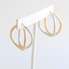 American Jewelry 14k White & Yellow Gold Wavy Stippled Texture Hoop Earrings