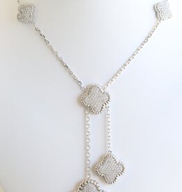 American Jewelry Sterling Silver & CZ Clover Station Lariat Style Necklace
