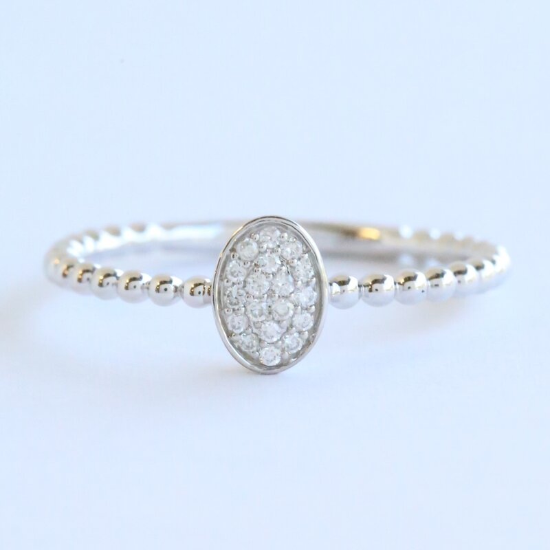 American Jewelry 14k White Gold .10ctw Diamond Pave Beaded Ring (Size 7)