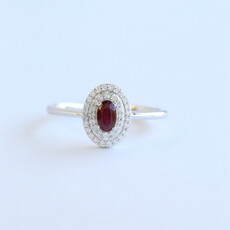 American Jewelry 14k White Gold .30ct Ruby .20ct Diamond Double Halo Ring (Size 7)