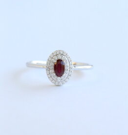 American Jewelry 14k White Gold .30ct Ruby .20ct Diamond Double Halo Ring (Size 7)
