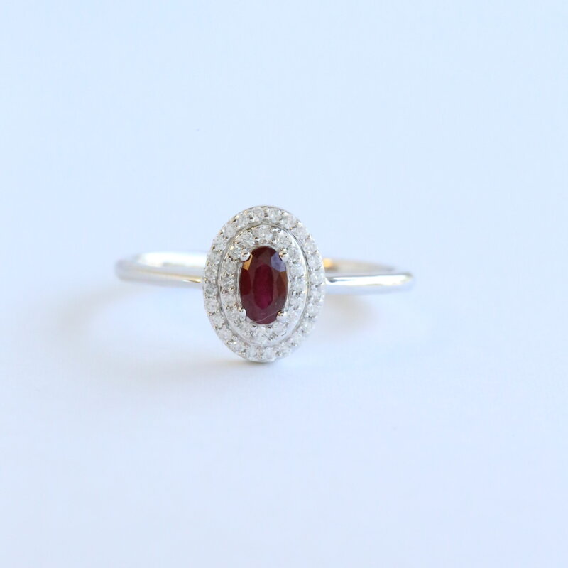 American Jewelry 14k White Gold .30ct Ruby .20ct Diamond Double Halo Ring (Size 7)