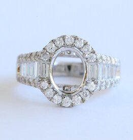 American Jewelry 14k White Gold 2.28ctw Round/Baguette Diamond Oval Halo Semi Mount Engagement Ring