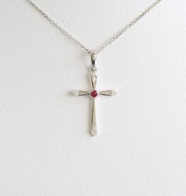 American Jewelry 14k White Gold .08ct Ruby Accent Cross Necklace