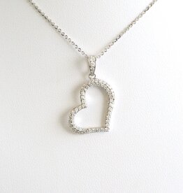 American Jewelry 14k White Gold .40ctw Diamond Pave Sideways Hanging Heart Necklace