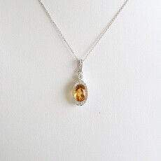 American Jewelry 14k White Gold .70ct Citrine .10ctw Diamond Oval Halo Necklace