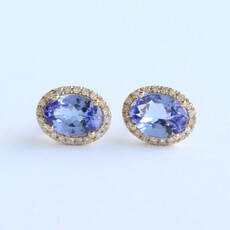 American Jewelry 14k Yellow Gold 1.36ct Tanzanite .15ctw Diamond Oval Halo Earrings