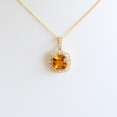 American Jewelry 14k Yellow Gold .82ct Citrine .30ctw Diamond Cushion Halo Necklace