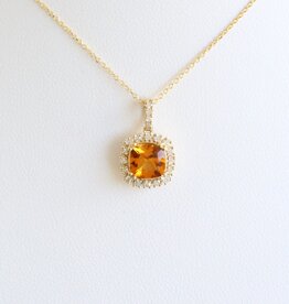 American Jewelry 14k Yellow Gold .82ct Citrine .30ctw Diamond Cushion Halo Necklace