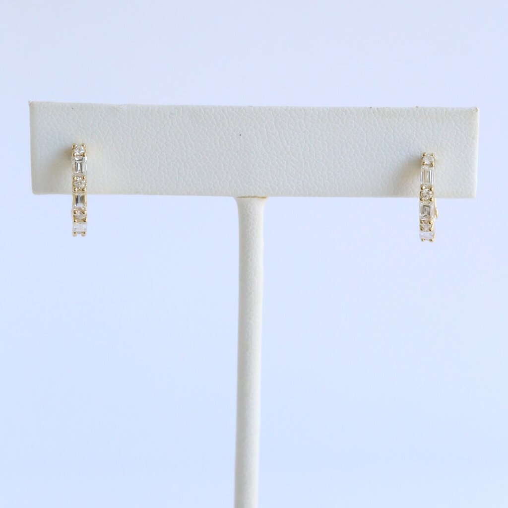American Jewelry 14k Yellow Gold .74ctw Round & Baguette Diamond Hoop Earrings