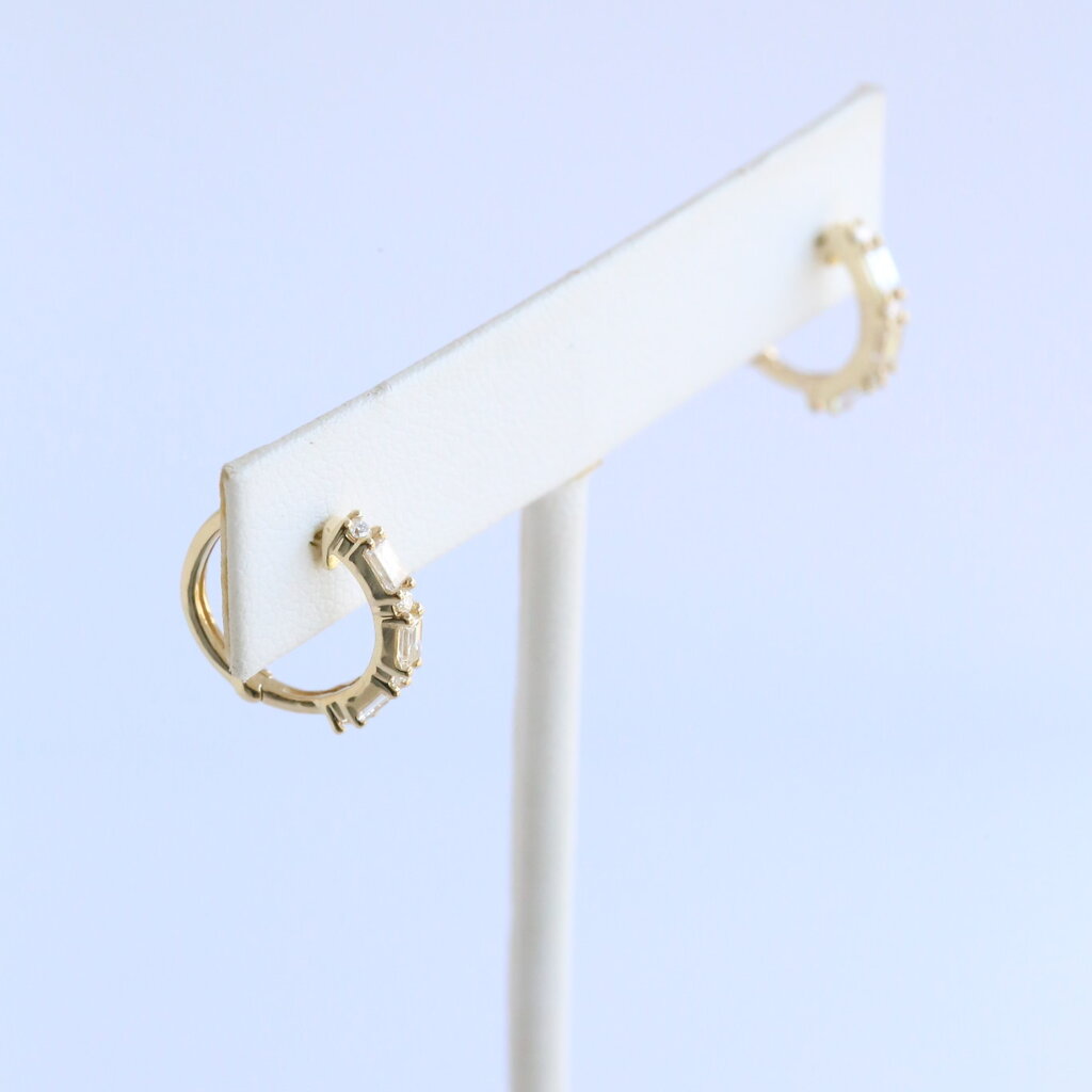American Jewelry 14k Yellow Gold .74ctw Round & Baguette Diamond Hoop Earrings