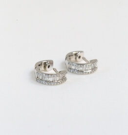 American Jewelry 14k White Gold 0.50ctw Diamond Round & Baguette Huggie Hoop Earrings