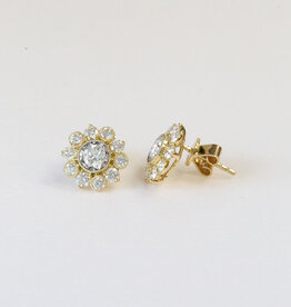 American Jewelry 14k Yellow Gold 1.02ctw Diamond Milgrain Bezel Flower Stud Earrings
