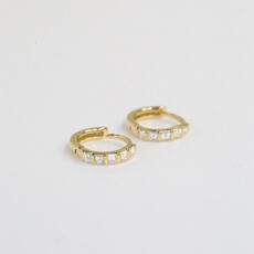 American Jewelry 14k Yellow Gold 0.32ctw Asscher Diamond Huggie Hoop Earrings