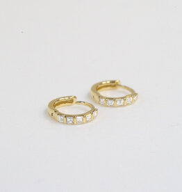 American Jewelry 14k Yellow Gold 0.32ctw Asscher Diamond Huggie Hoop Earrings
