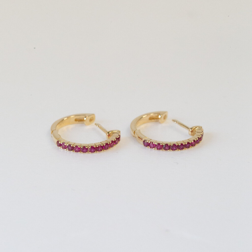 American Jewelry 14k Yellow Gold 0.50ctw Ruby Huggie Hoop Earrings