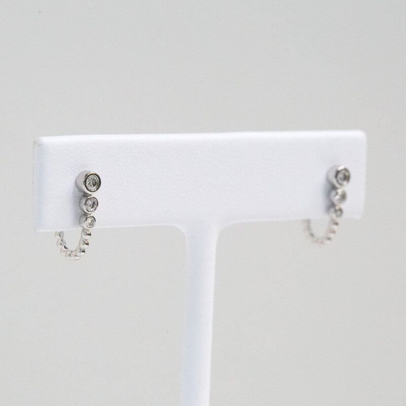American Jewelry 14k White Gold 0.26ctw Tapered Bezel J-Huggie Hoop Earrings